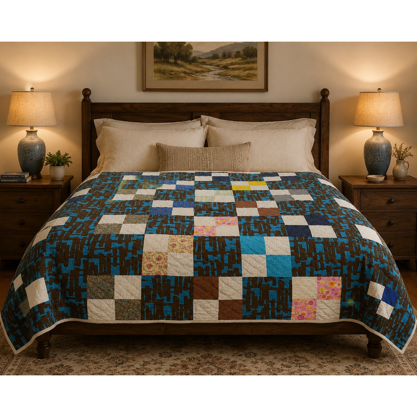 Vintage Appalachian Make Do Quilt Twin Size Hand Pieced Hand Quilted Patchwork Quilt Primitive