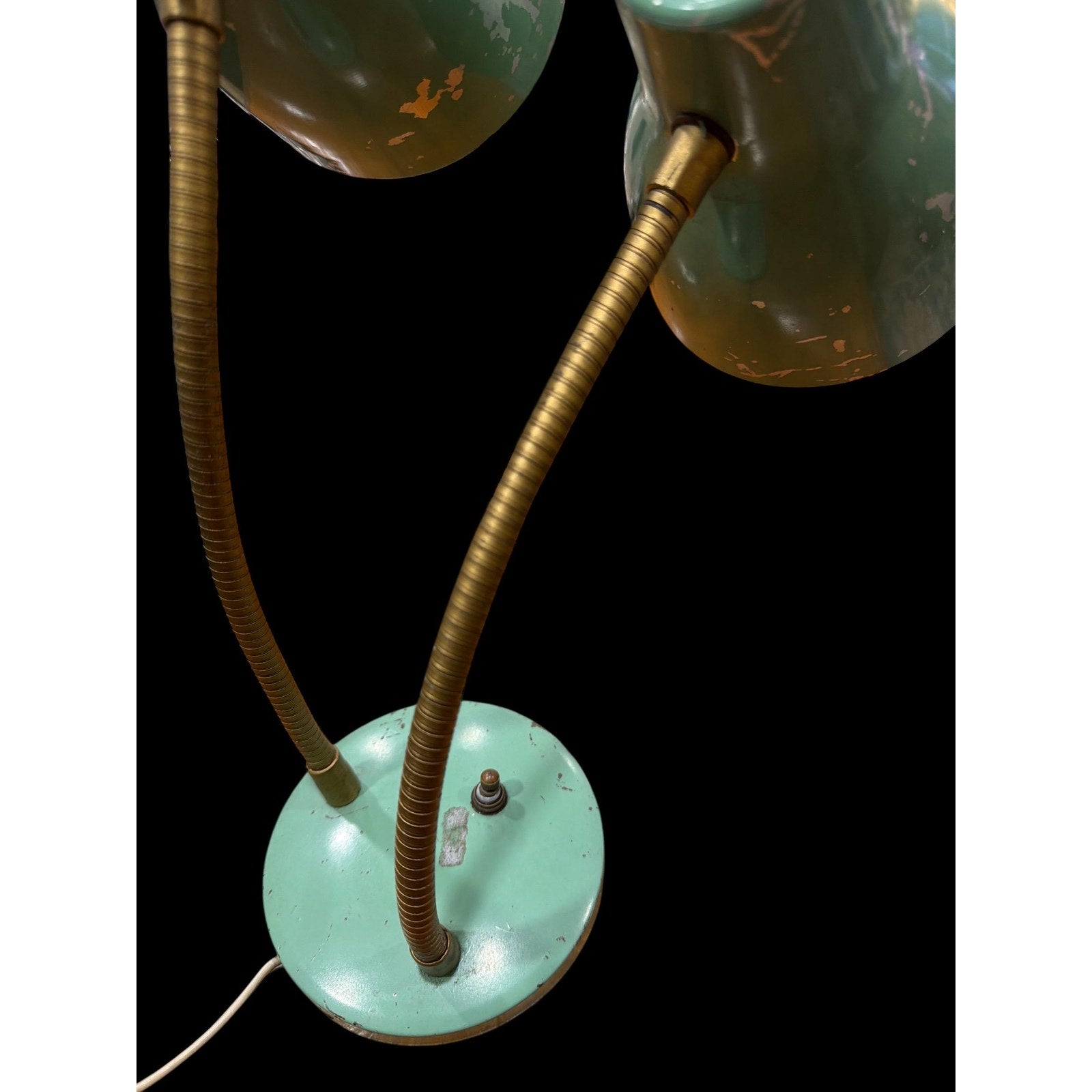 Vintage Mint Green Double Gooseneck Desk Lamp Atomic Era MCM Industrial Task Light