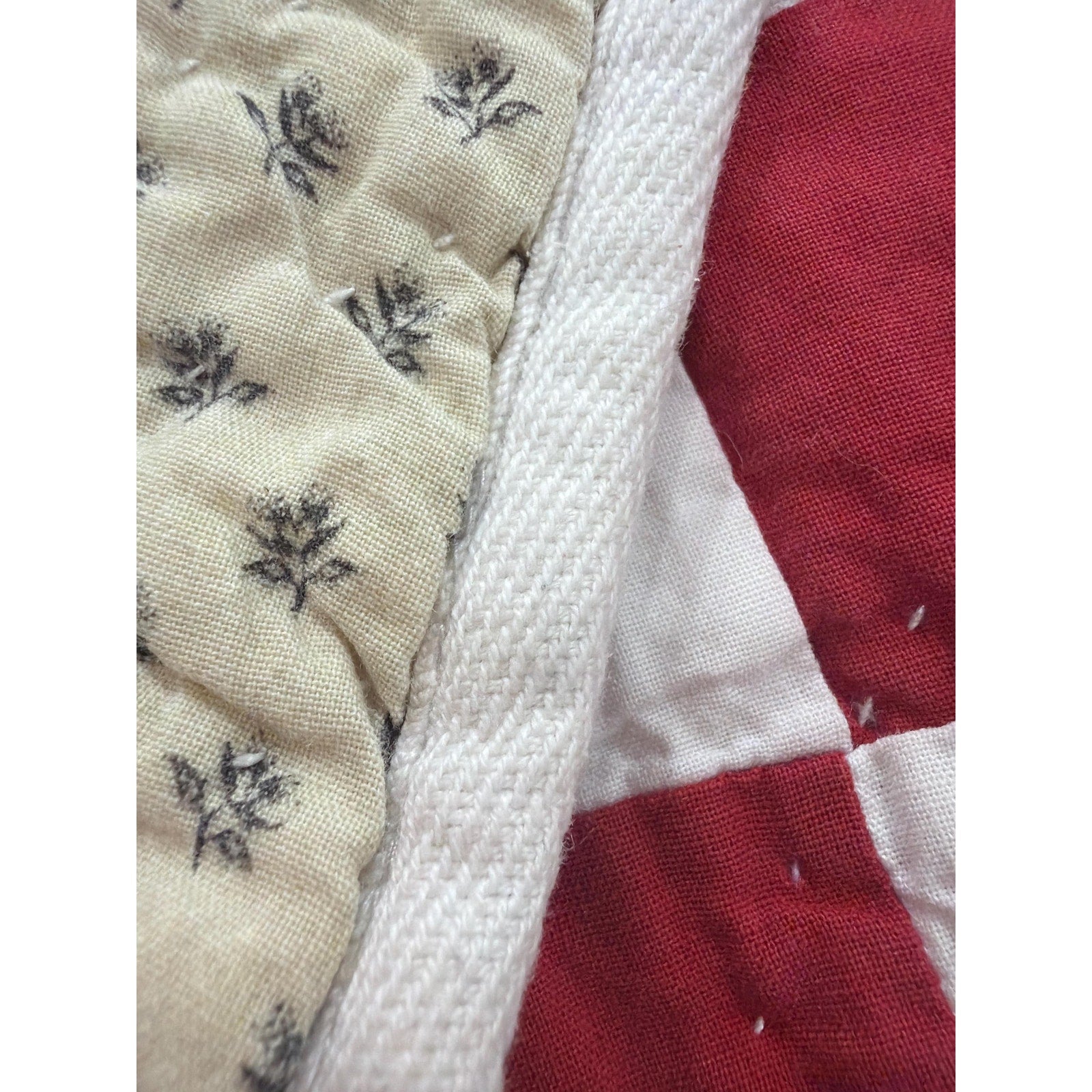 Hand Quilted Red White Patchwork Quilt King Primitive Americana