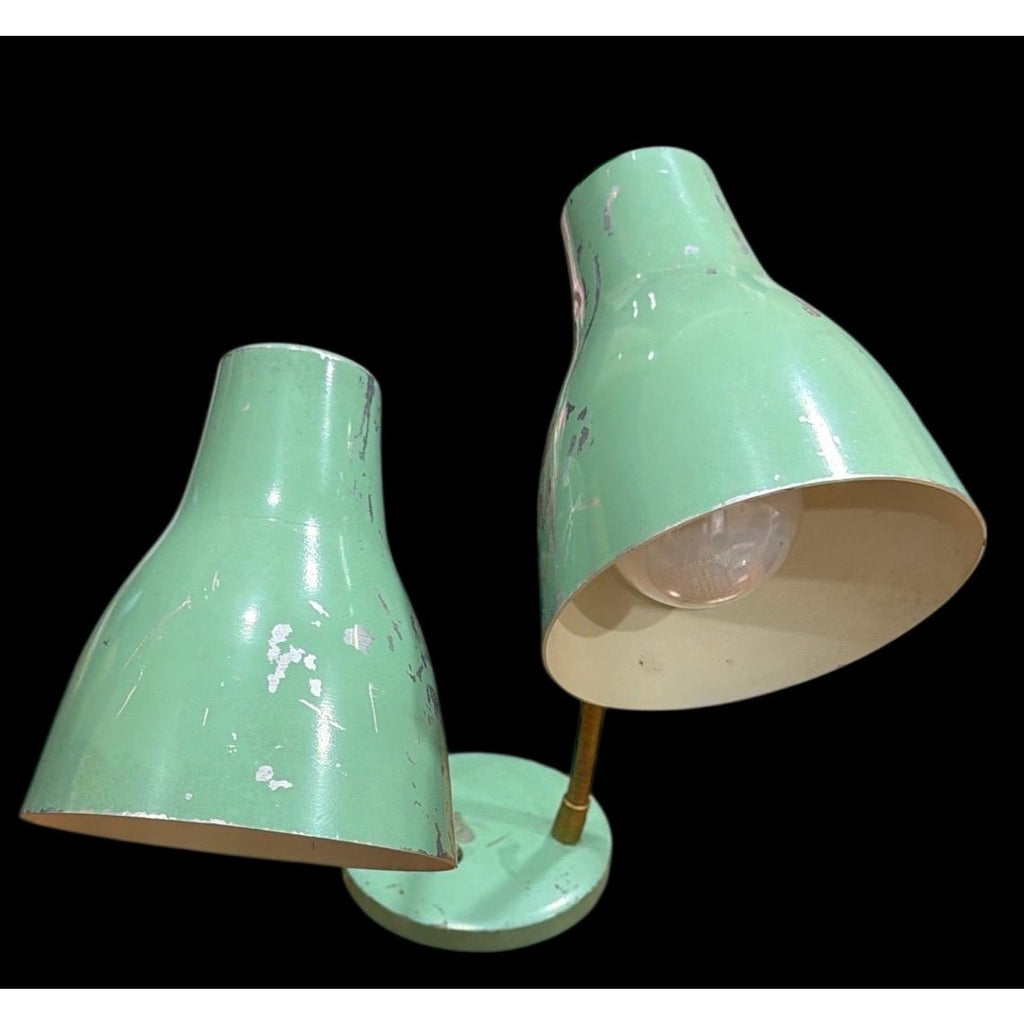 Vintage Mint Green Double Gooseneck Desk Lamp Atomic Era MCM Industrial Task Light