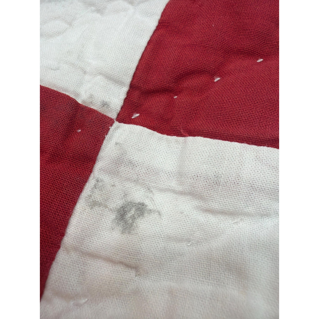 Hand Quilted Red White Patchwork Quilt King Primitive Americana