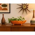 Vintage Mid Century Modern Orange Ceramic Planter USA 504 Woodgrain Footed