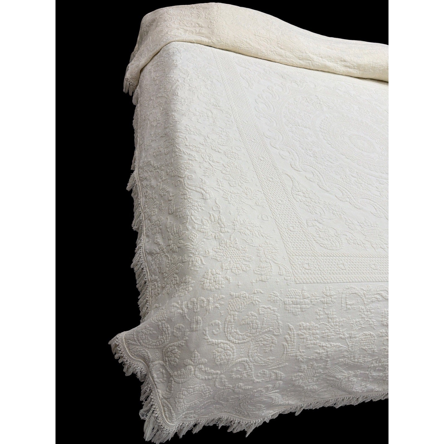Vintage Cannon Queen Elizabeth Bedspread Queen 90x94 Ivory Cotton Jacquard Matela