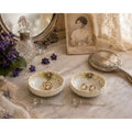 Antique Hand Painted Porcelain Salt Cellars with Glass Spoons, Victorian Violet