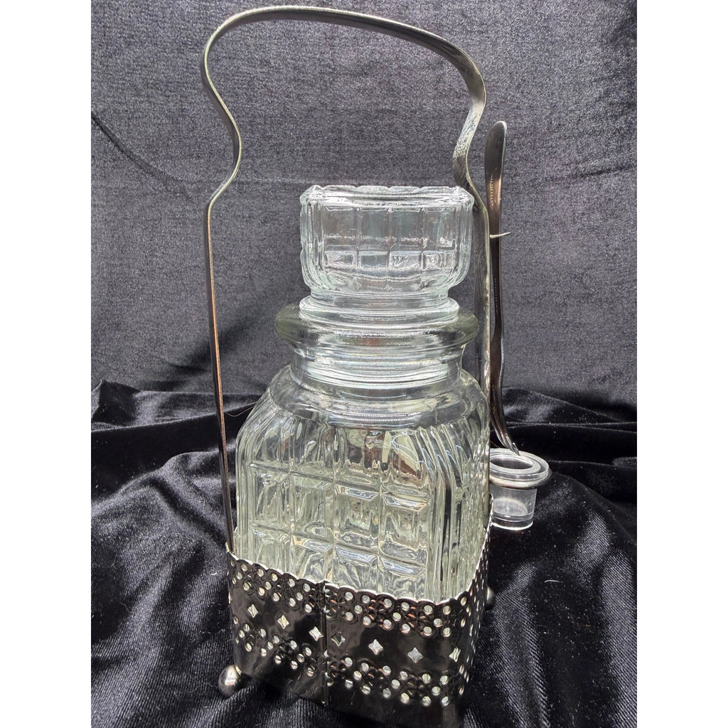 Vintage English Silver Plate Pickle Jar Stand w Fork Made in England