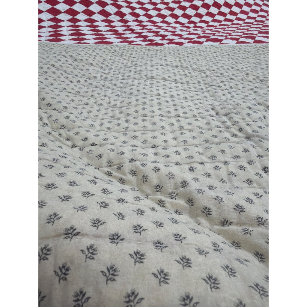 Hand Quilted Red White Patchwork Quilt King Primitive Americana