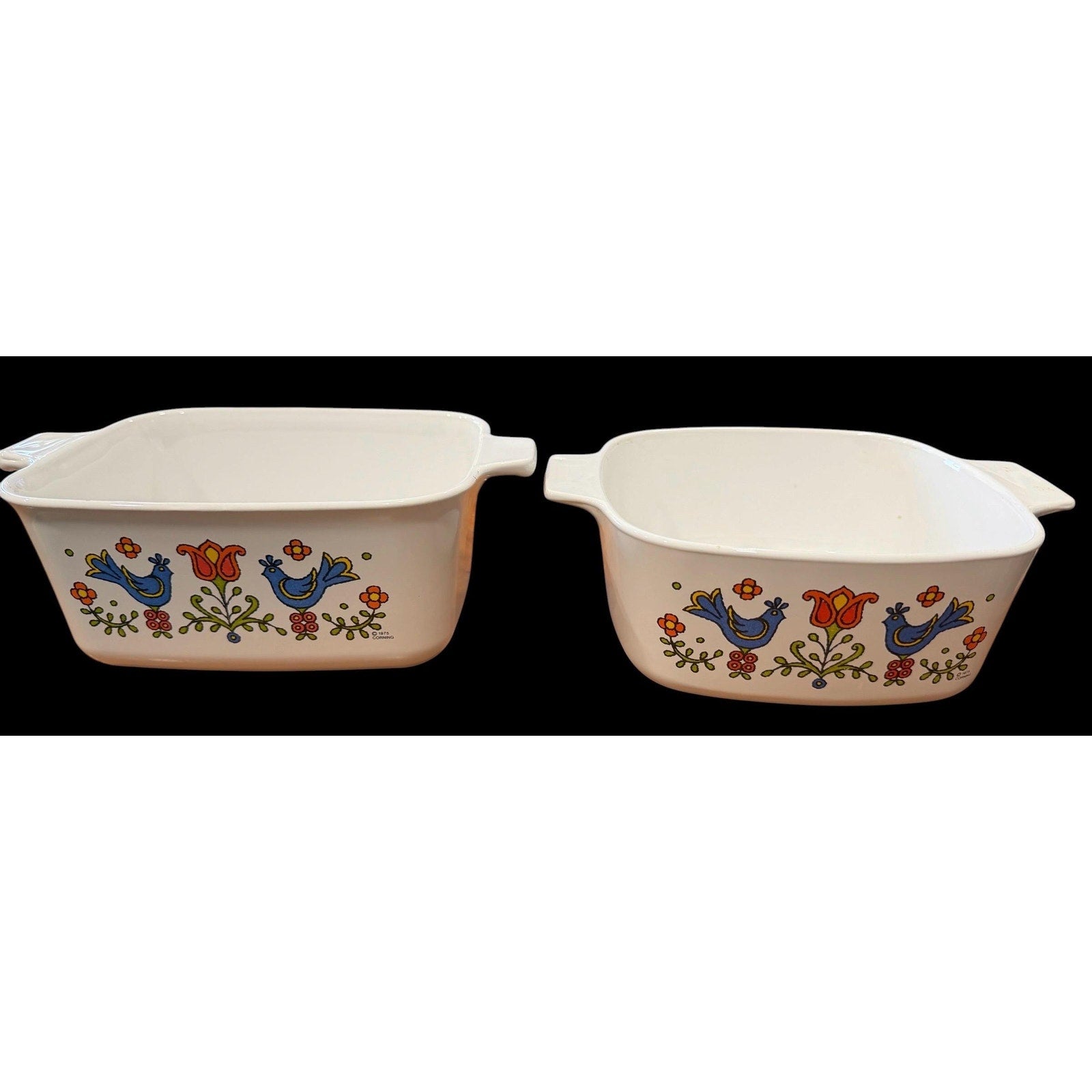 Vintage CorningWare Casserole Set: Country Festival Blue Bird Pyroceram Baking Dishes