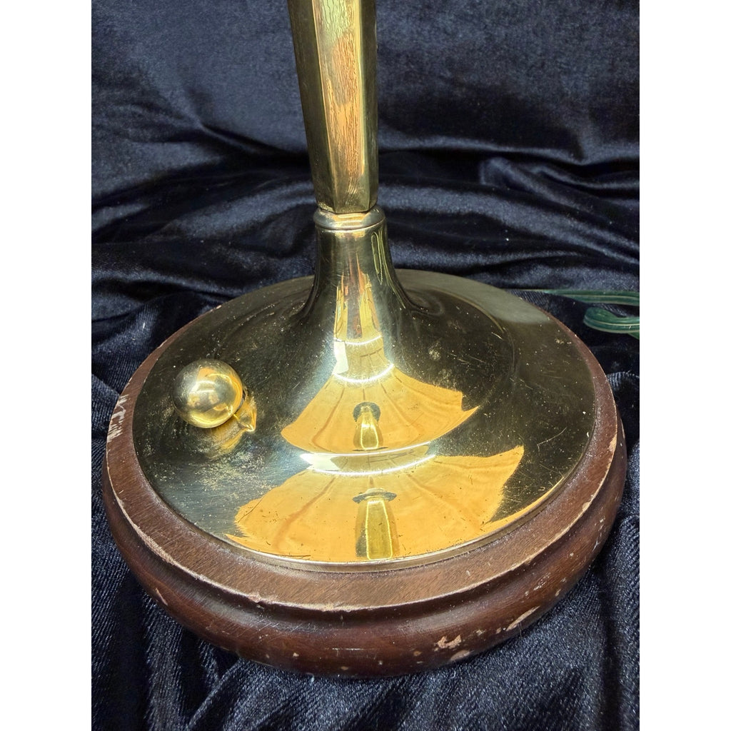 Vintage Solid Brass Candlestick Table Lamp with Sculptural Orb Wood Base