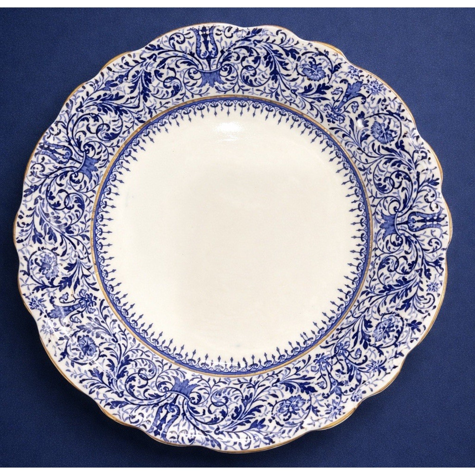 Johnson Bros Burmese Set of 4 Bowls 7.5” Blue White Gilt England Vintage