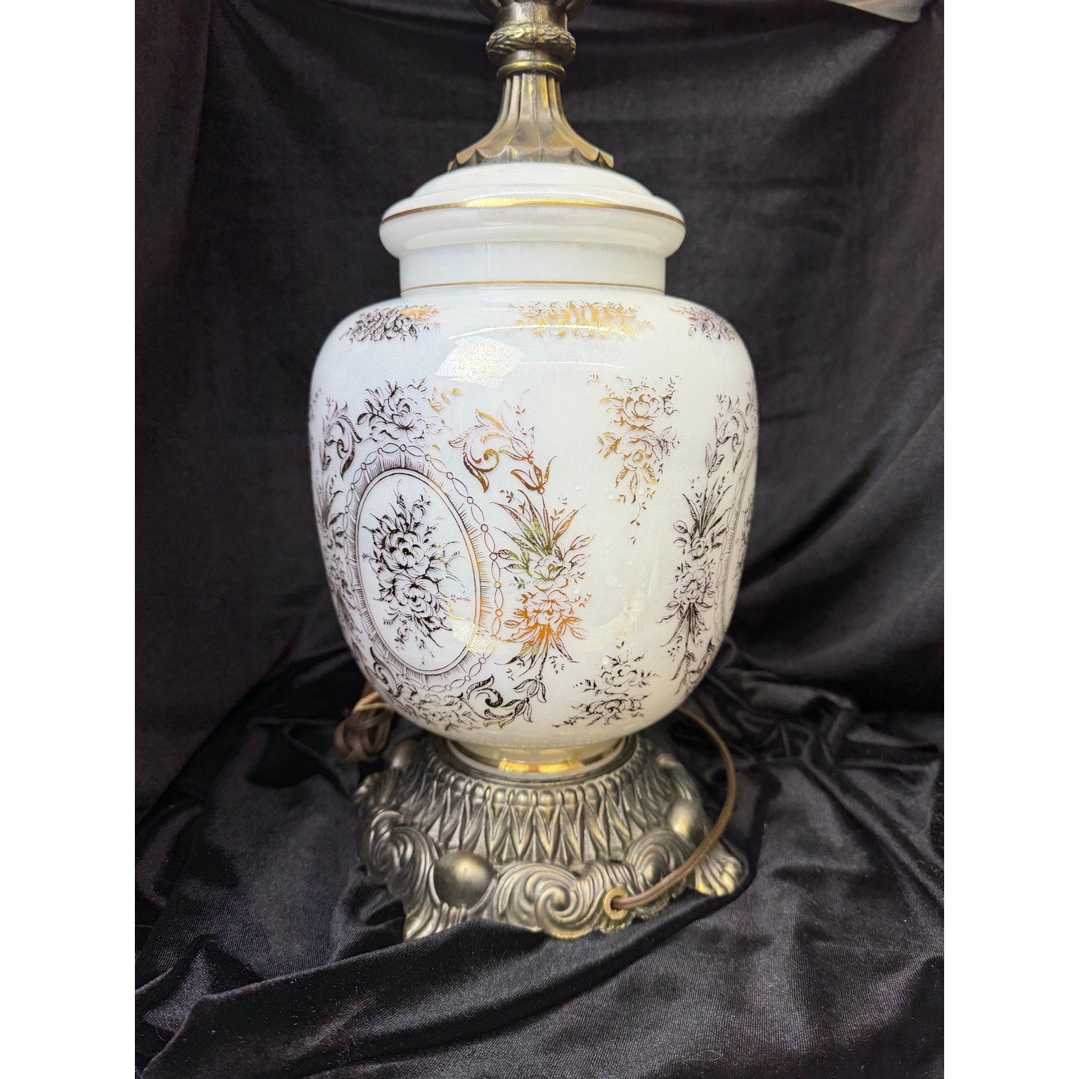 Pair Large Hollywood Regency Lighted Milk Glass Table Lamps 34 Inch
