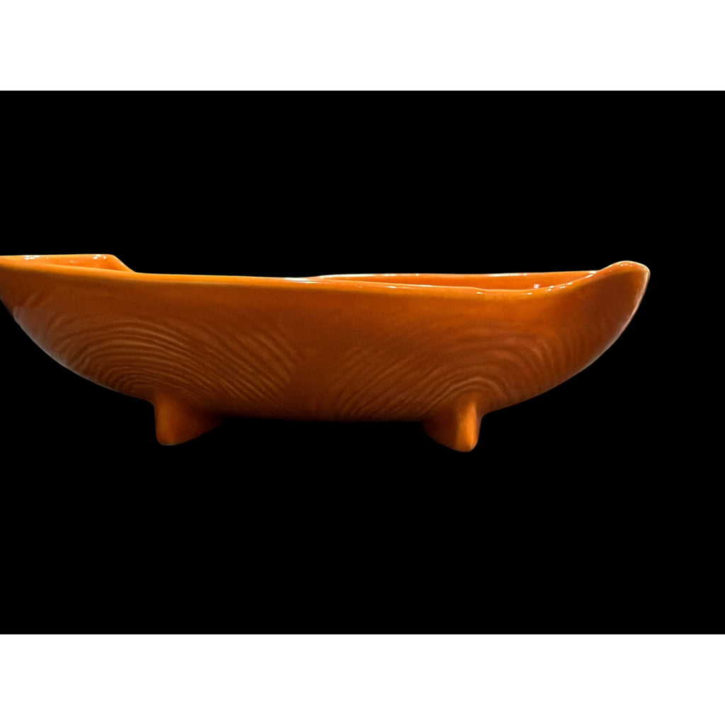 Vintage Mid Century Modern Orange Ceramic Planter USA 504 Woodgrain Footed