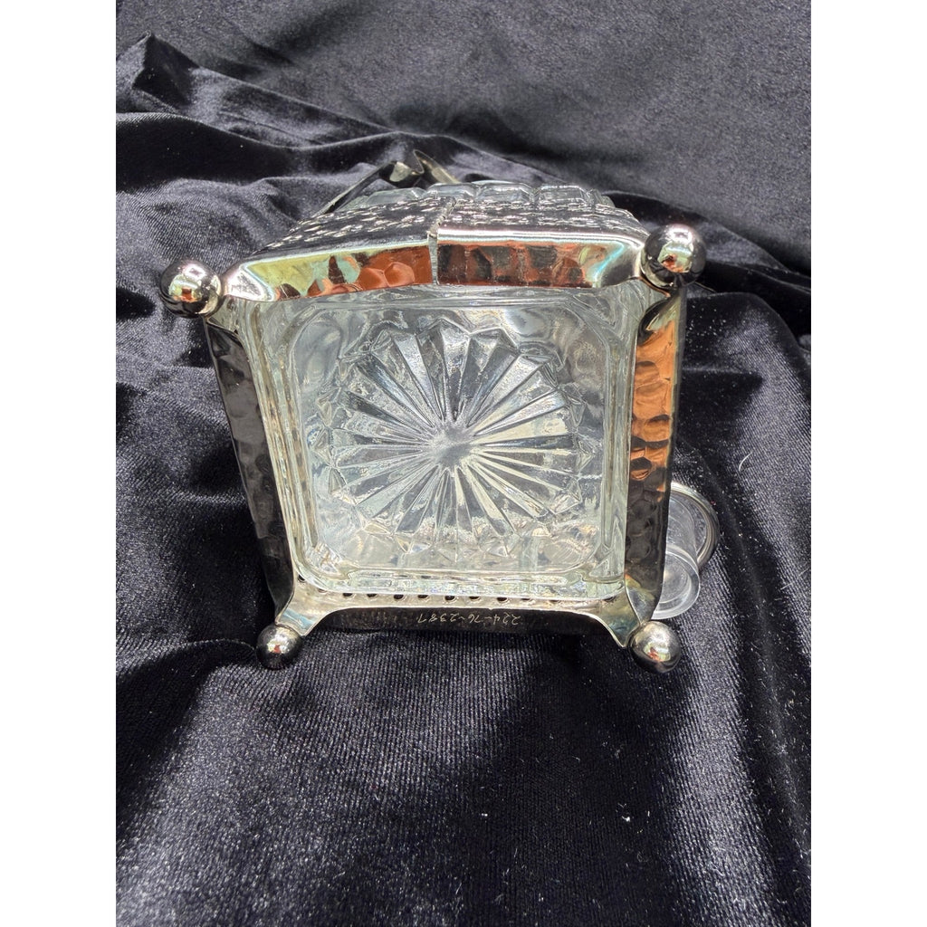 Vintage English Silver Plate Pickle Jar Stand w Fork Made in England