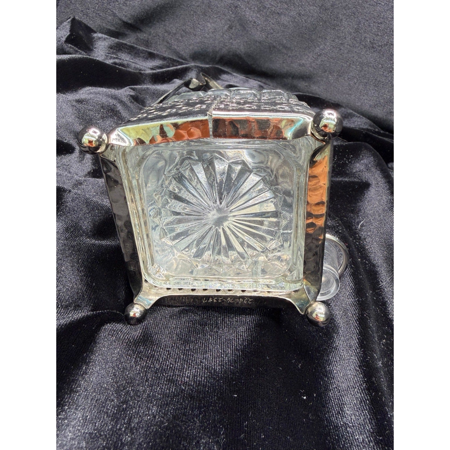 Vintage English Silver Plate Pickle Jar Stand w Fork Made in England