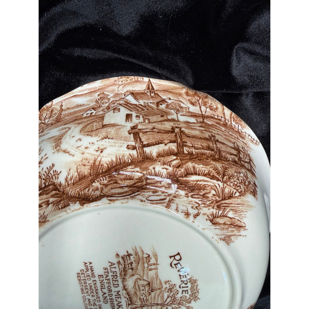 Vintage Alfred Meakin Reverie Ironstone Serving Bowl Brown Transferware 9 Inch