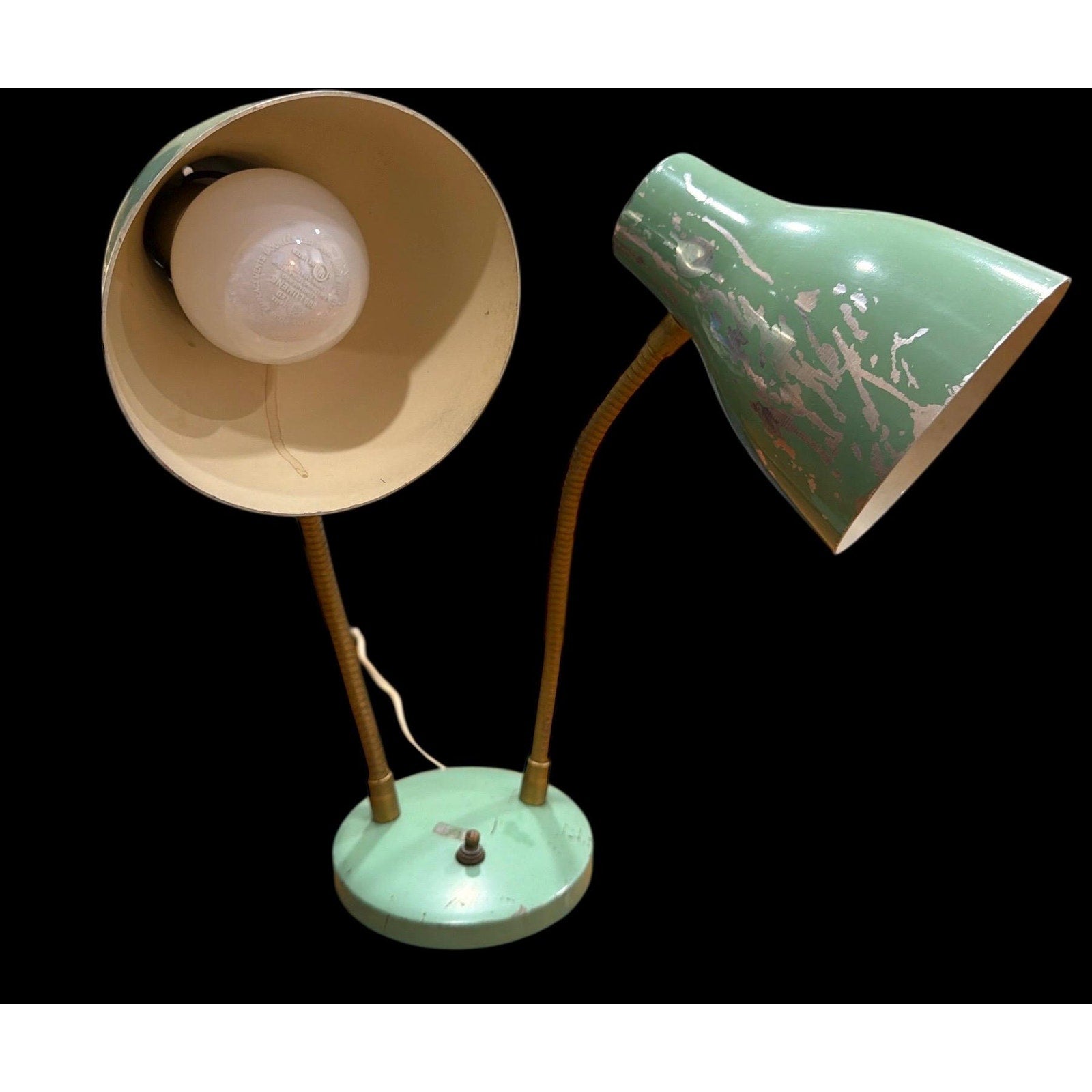 Vintage Mint Green Double Gooseneck Desk Lamp Atomic Era MCM Industrial Task Light