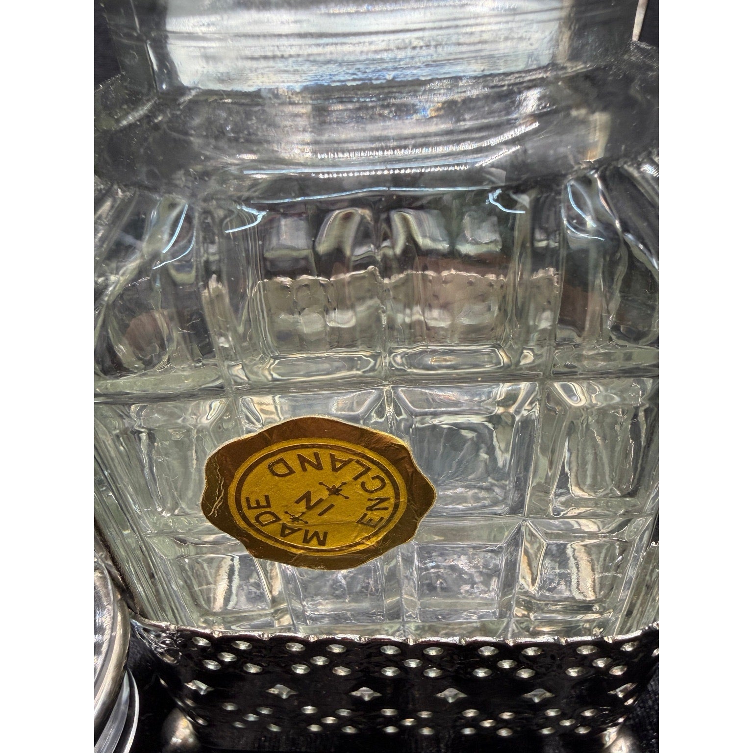 Vintage English Silver Plate Pickle Jar Stand w Fork Made in England