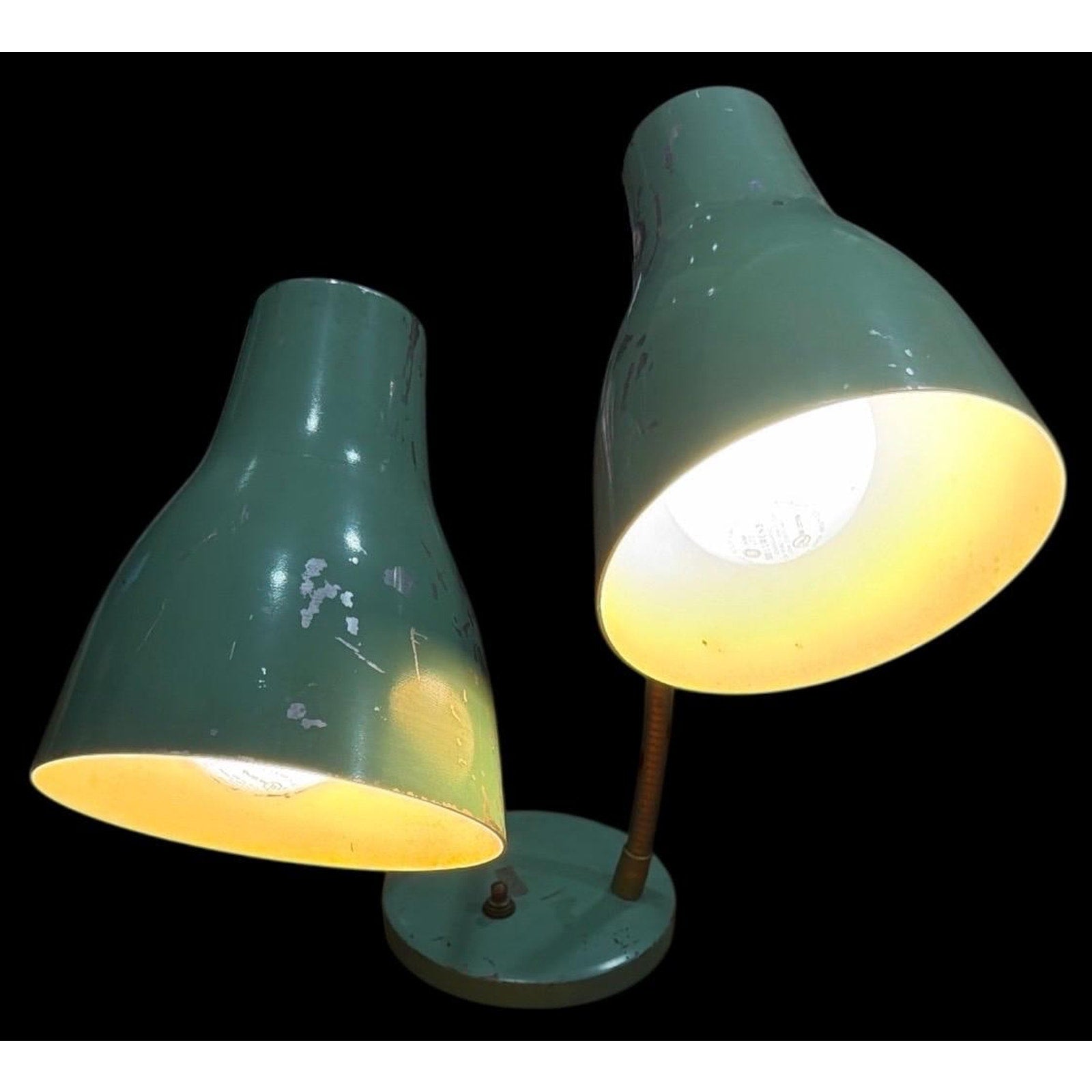 Vintage Mint Green Double Gooseneck Desk Lamp Atomic Era MCM Industrial Task Light
