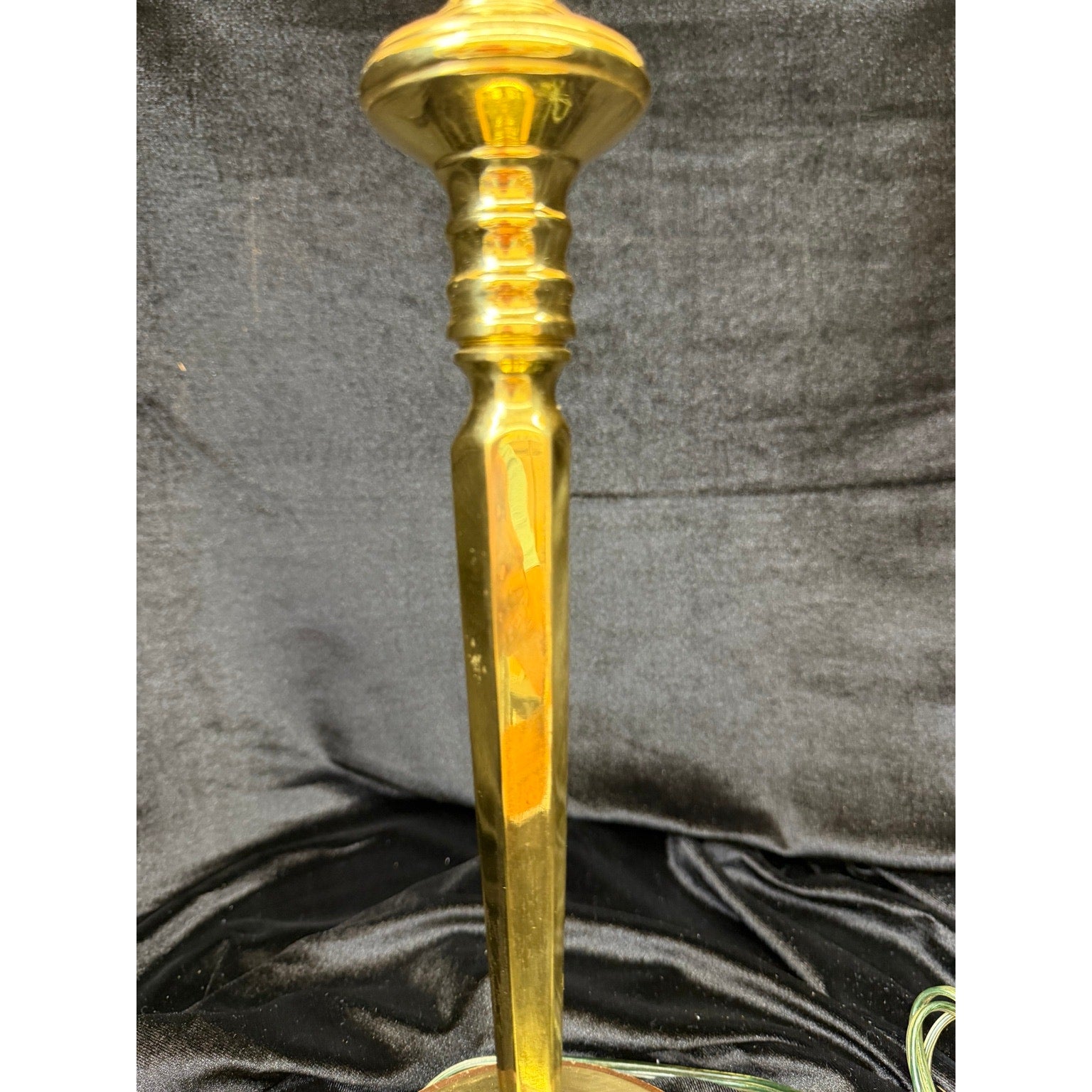 Vintage Solid Brass Candlestick Table Lamp with Sculptural Orb Wood Base