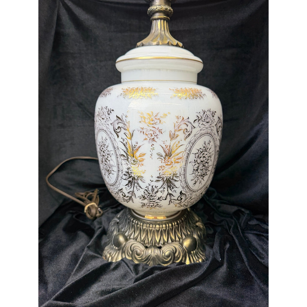 Pair Large Hollywood Regency Lighted Milk Glass Table Lamps 34 Inch