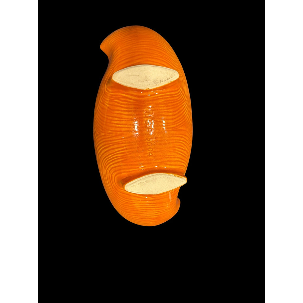 Vintage Mid Century Modern Orange Ceramic Planter USA 504 Woodgrain Footed