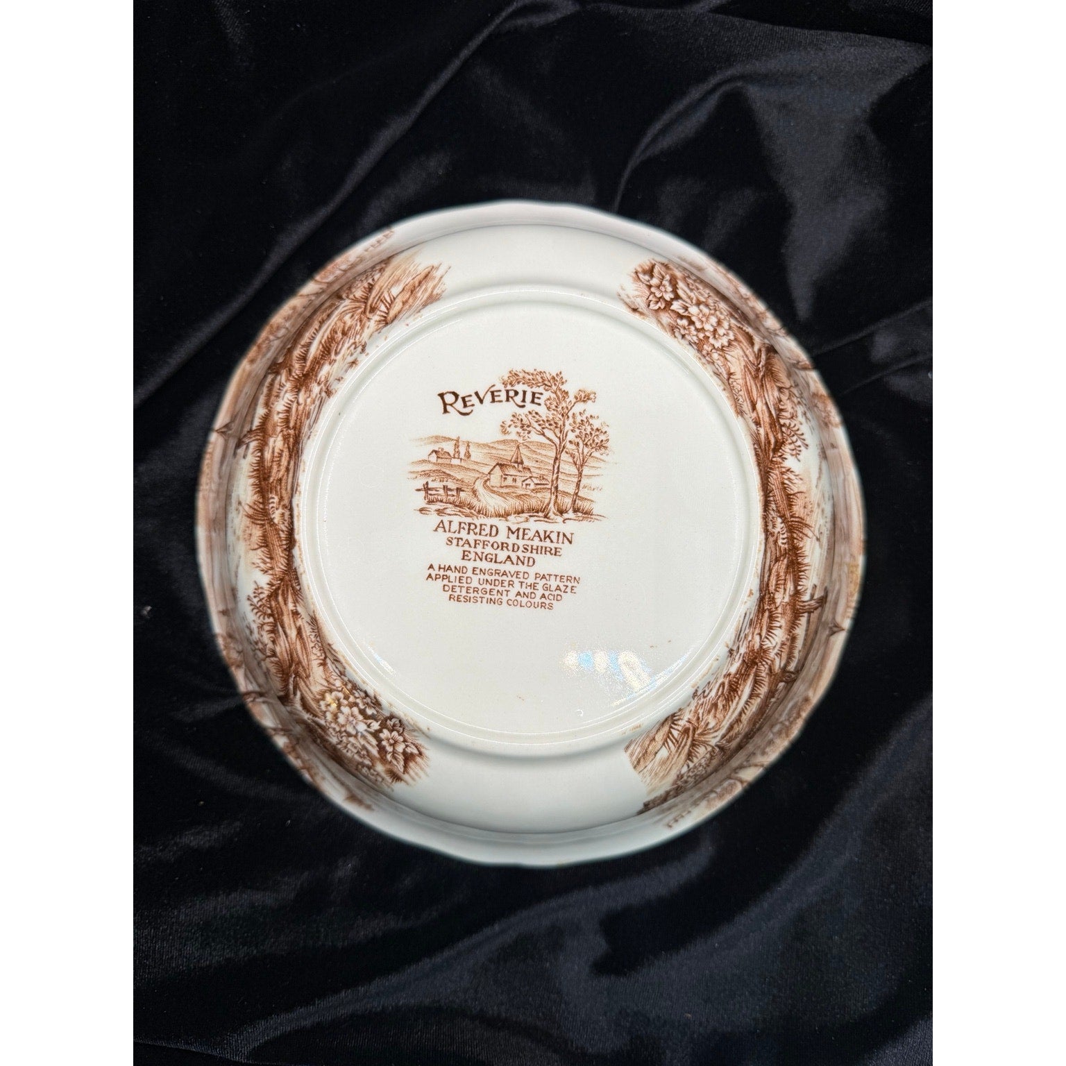 Vintage Alfred Meakin Reverie Ironstone Serving Bowl Brown Transferware 9 Inch