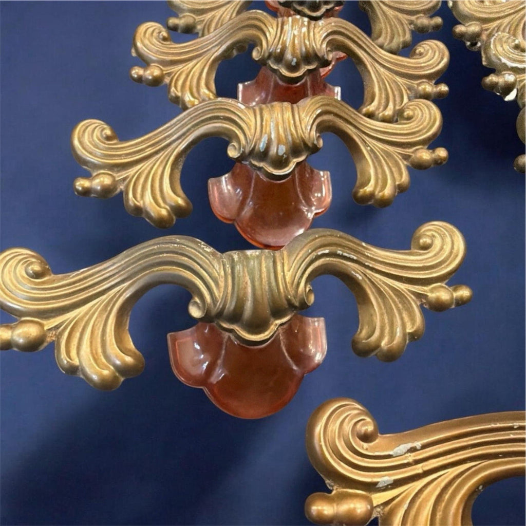 Vintage Lane Waterfall Drawer Pulls Art Deco Amber Backplates 3.75" CTC Pair