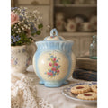 Vintage Blue Floral Biscuit Barrel Cookie Jar Covered Ceramic Canister Cottage