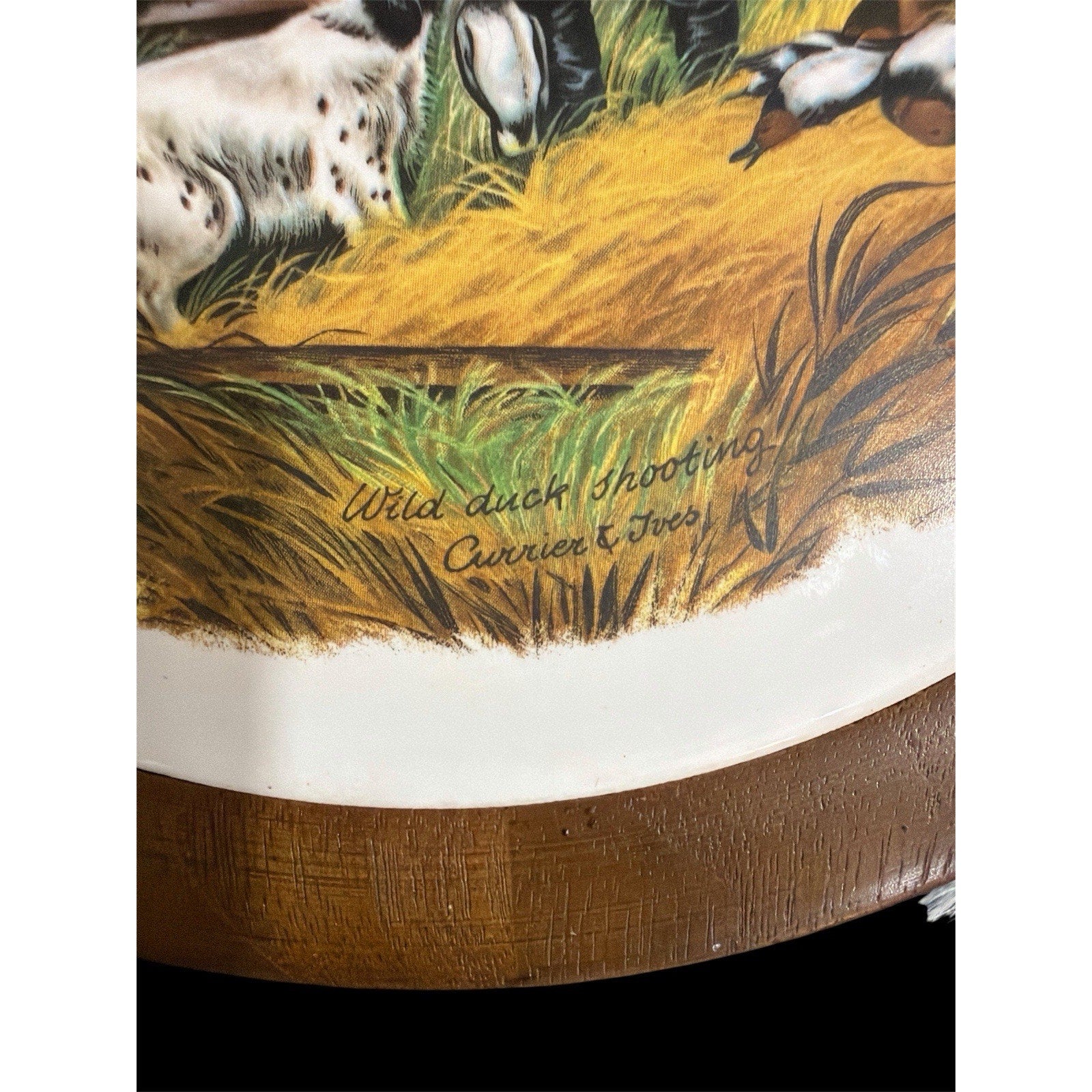 Vintage Currier & Ives Wall Plaques Set of 4 Hunting Fishing Cabin Decor 7.5"