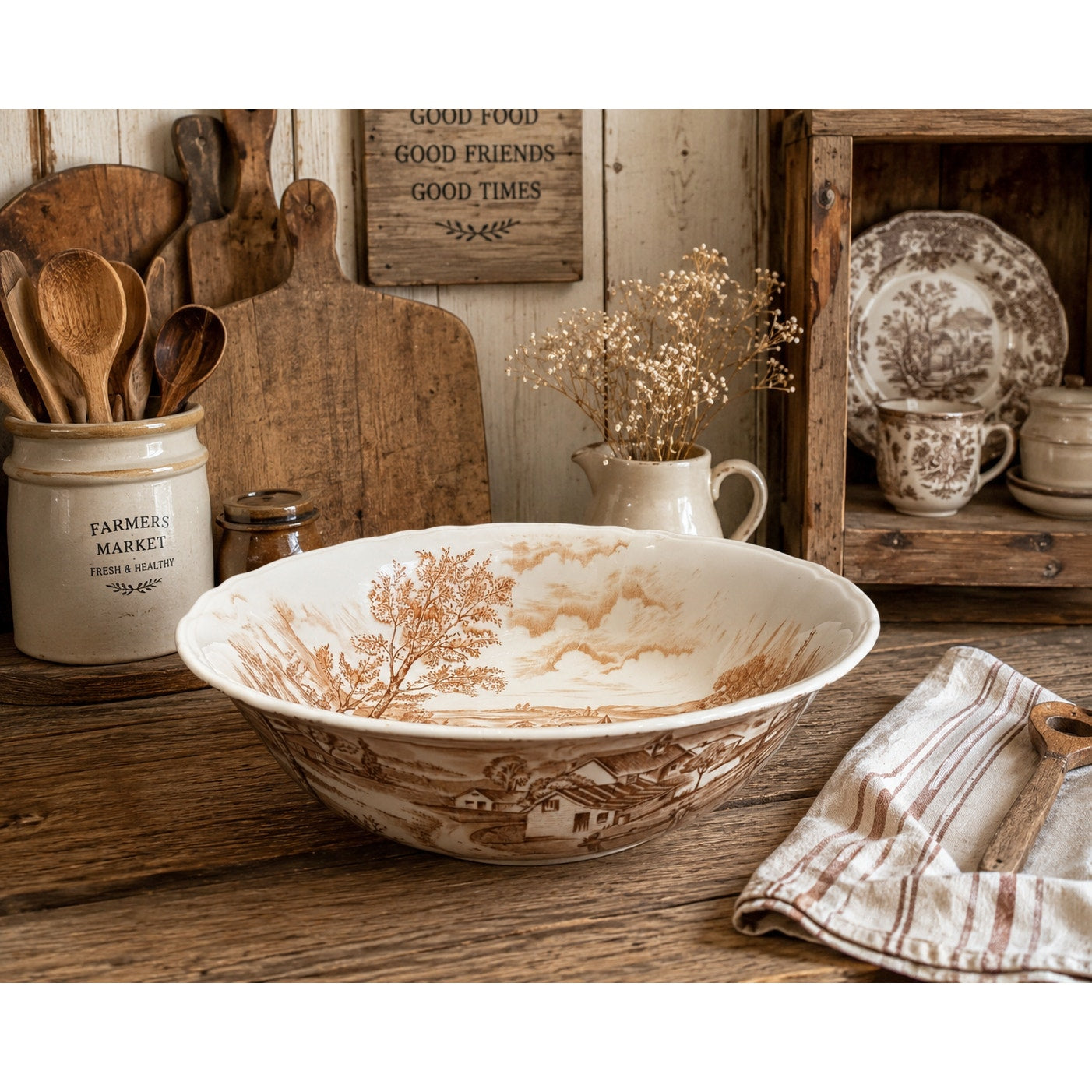 Vintage Alfred Meakin Reverie Ironstone Serving Bowl Brown Transferware 9 Inch