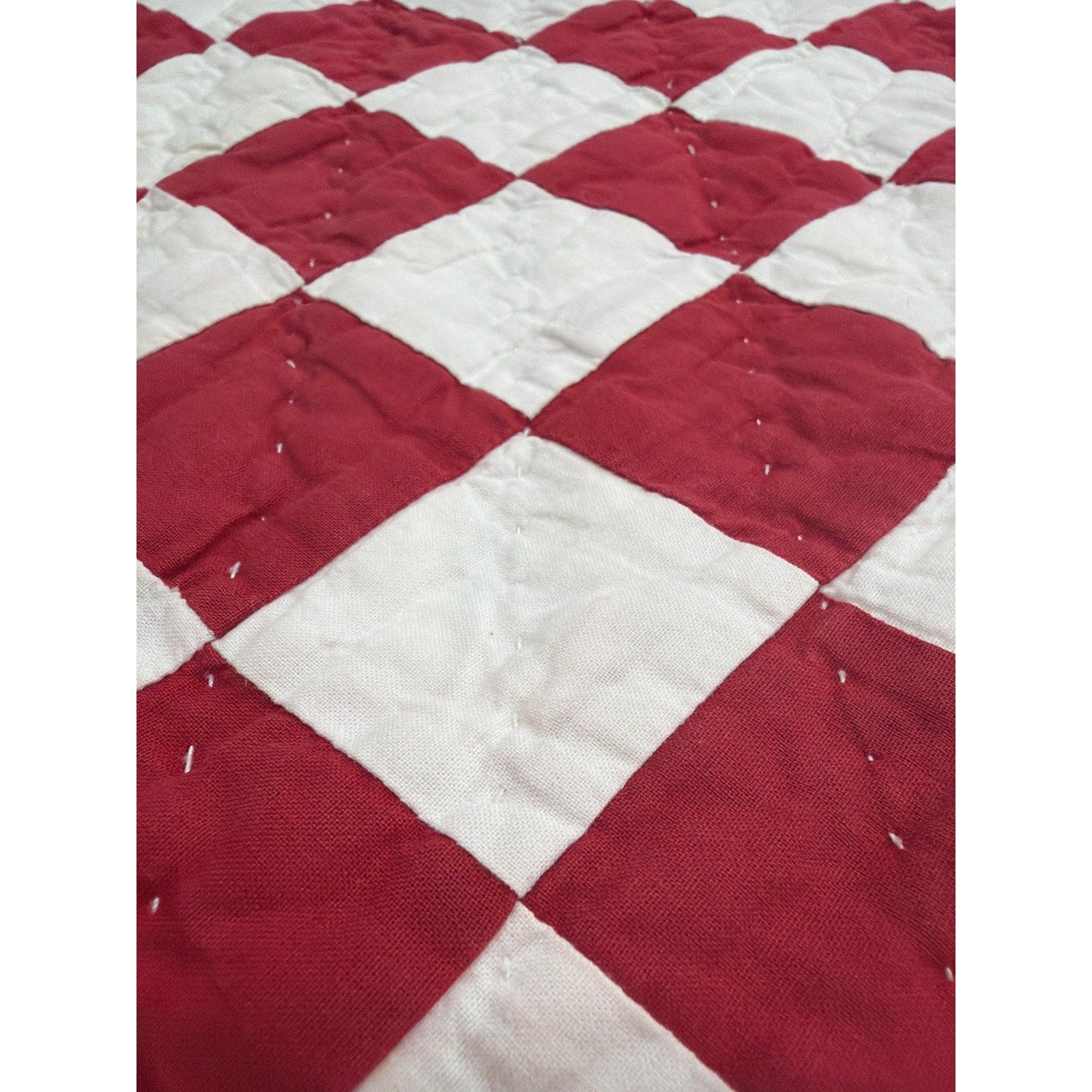 Hand Quilted Red White Patchwork Quilt King Primitive Americana