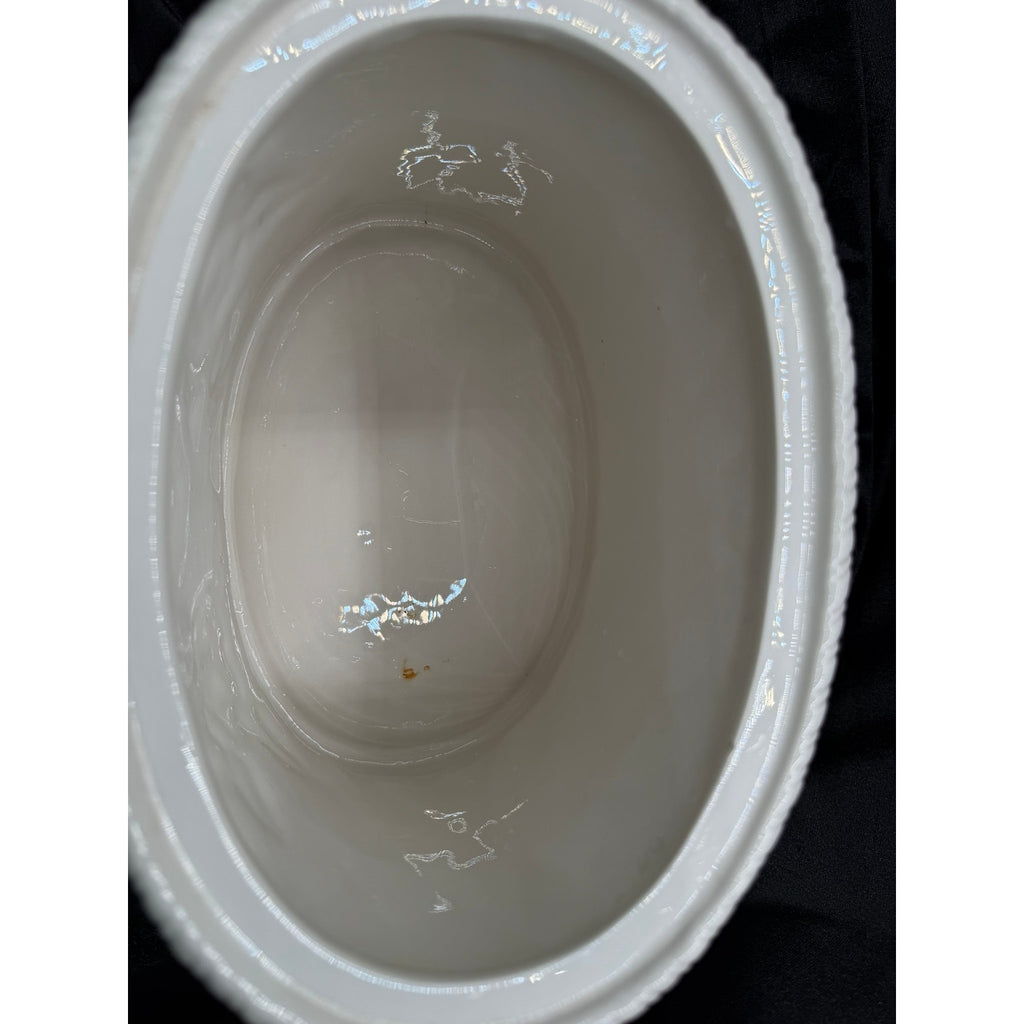 Vintage Ceramic Rose Cookie Jar White Floral Cottage Kitchen Canister with Lid