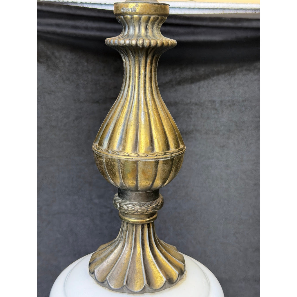 Pair Large Hollywood Regency Lighted Milk Glass Table Lamps 34 Inch