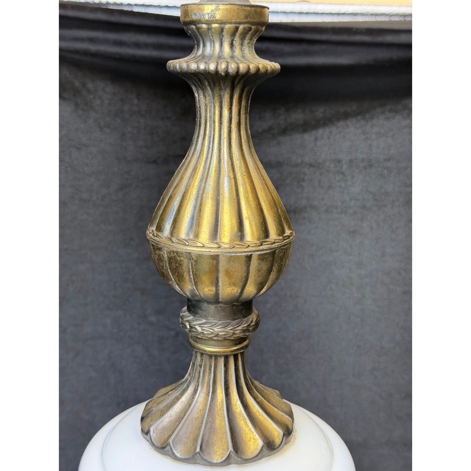 Pair Large Hollywood Regency Lighted Milk Glass Table Lamps 34 Inch