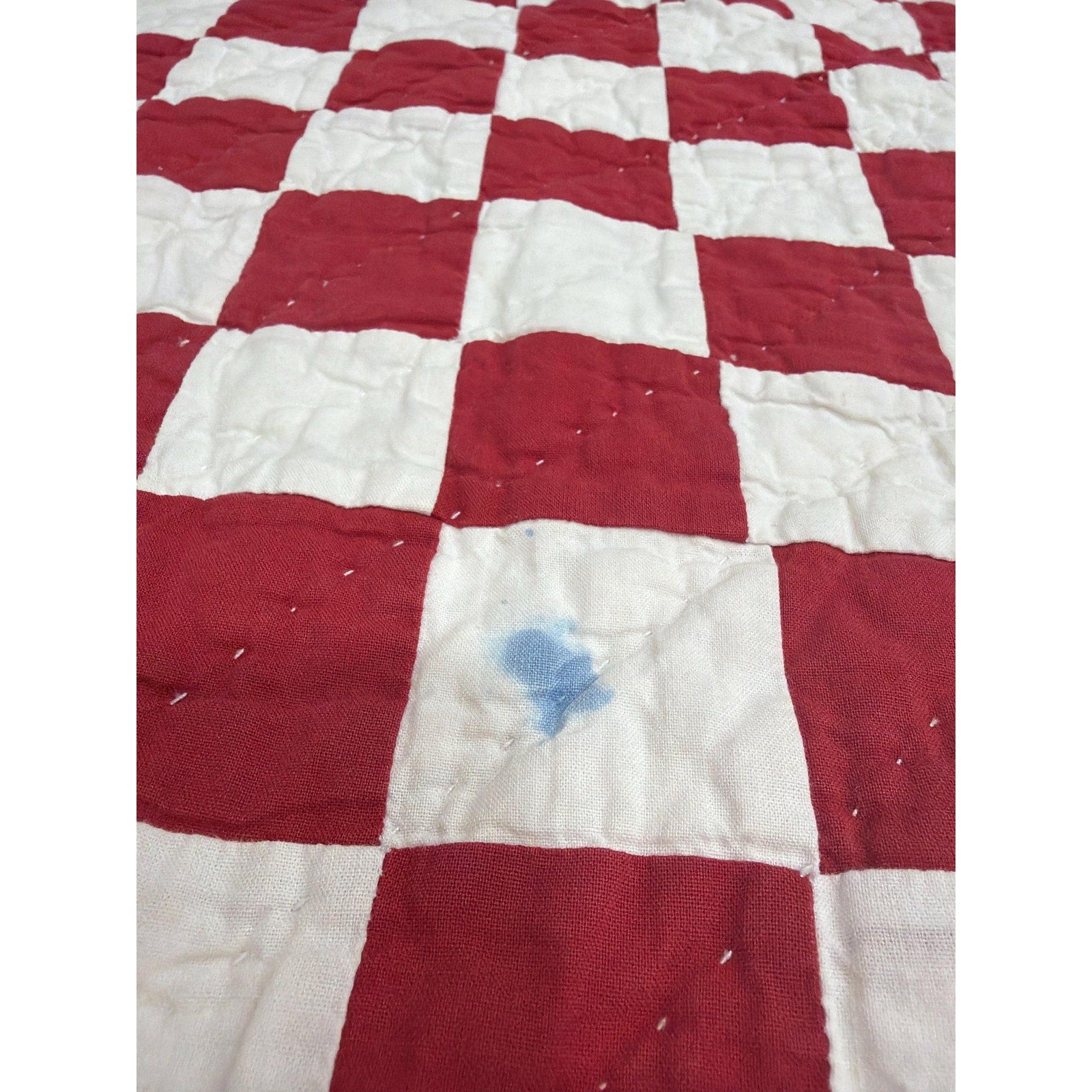 Hand Quilted Red White Patchwork Quilt King Primitive Americana