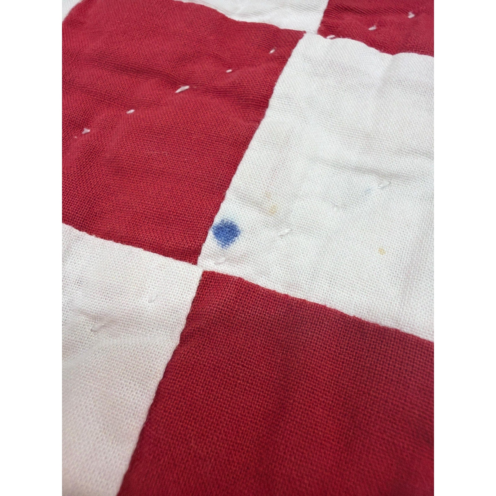 Hand Quilted Red White Patchwork Quilt King Primitive Americana
