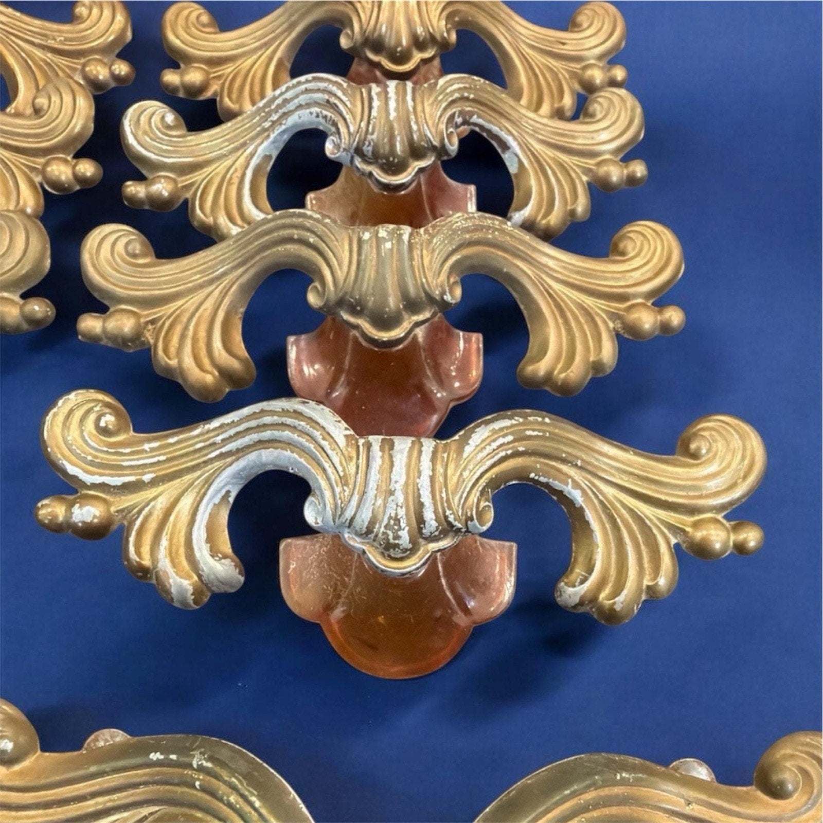 Vintage Lane Waterfall Drawer Pulls Art Deco Amber Backplates 3.75" CTC Pair