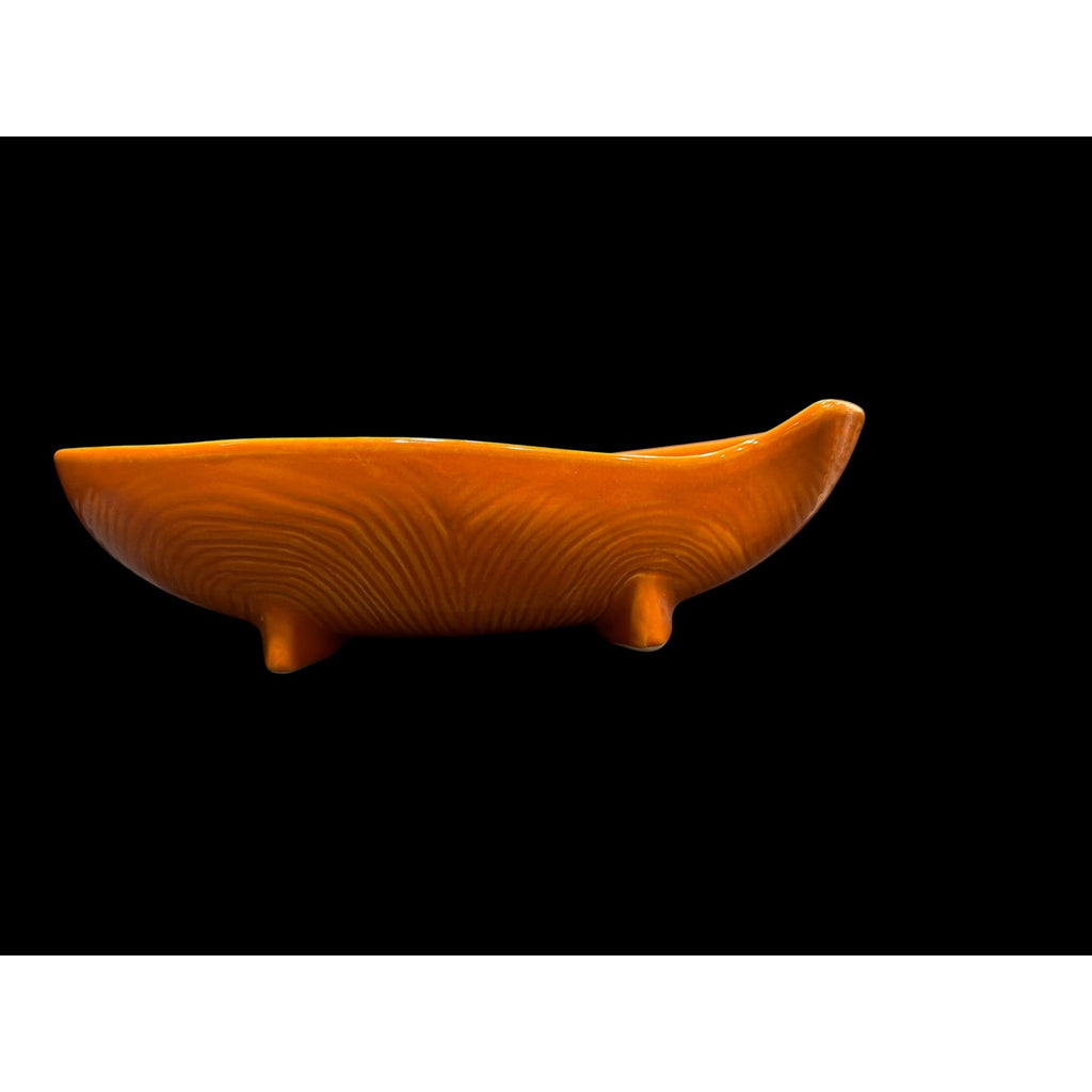 Vintage Mid Century Modern Orange Ceramic Planter USA 504 Woodgrain Footed