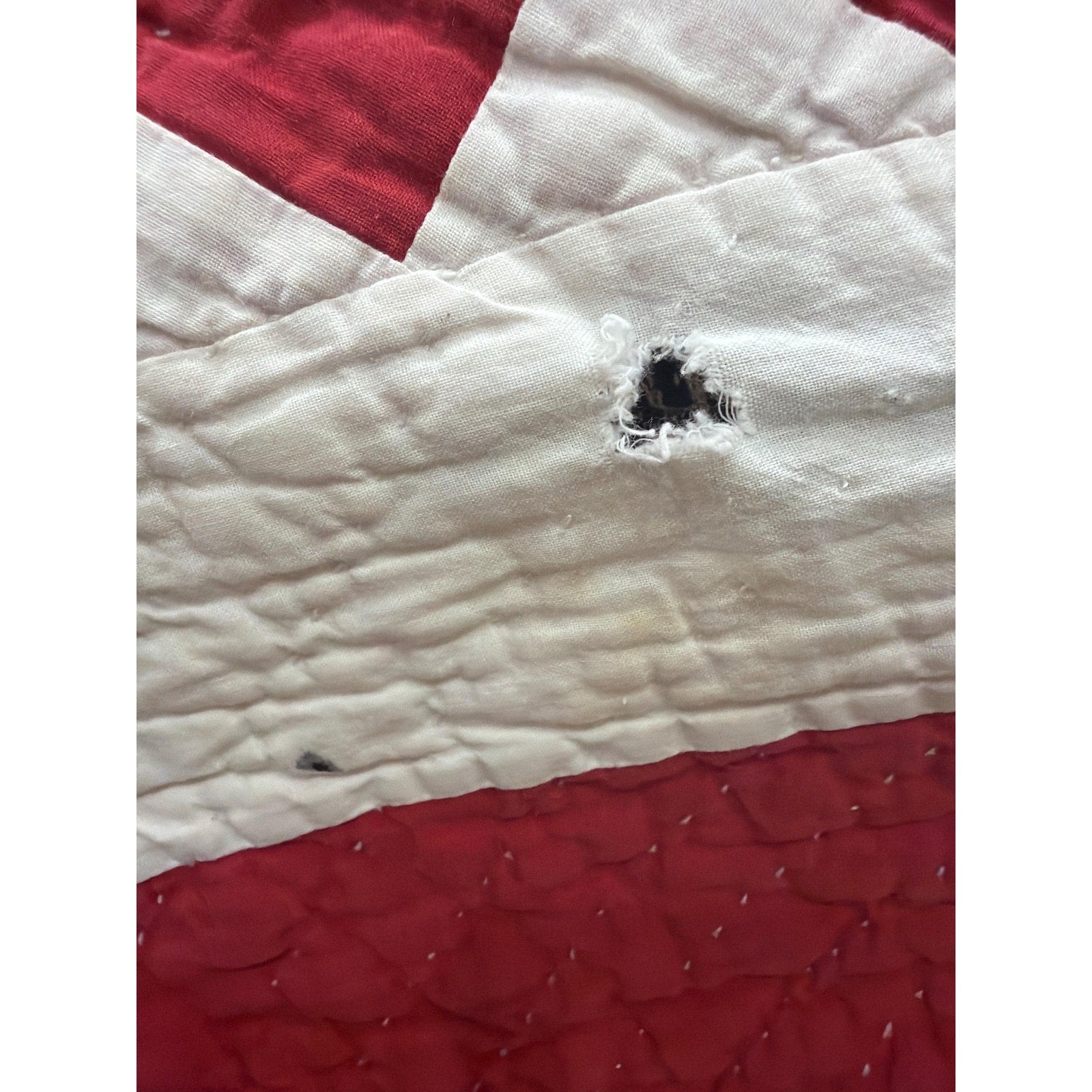 Hand Quilted Red White Patchwork Quilt King Primitive Americana