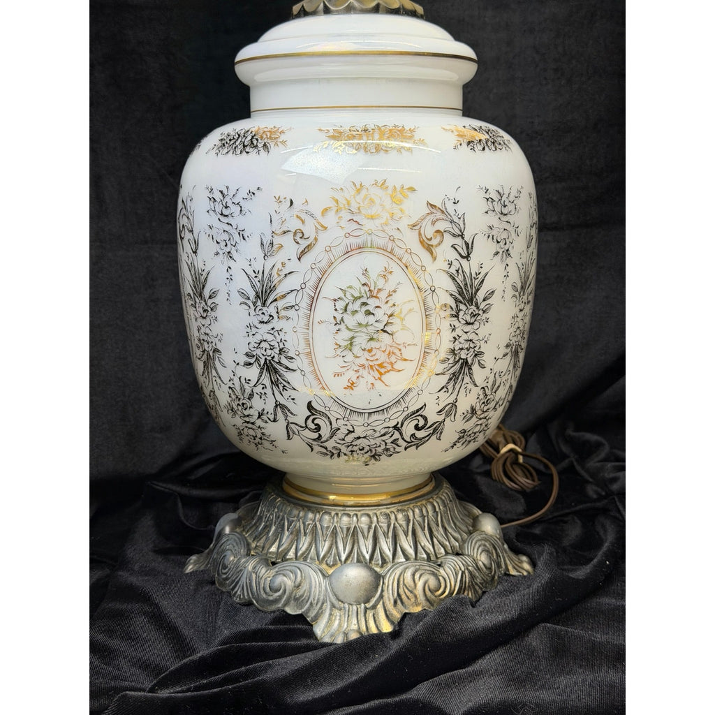 Pair Large Hollywood Regency Lighted Milk Glass Table Lamps 34 Inch