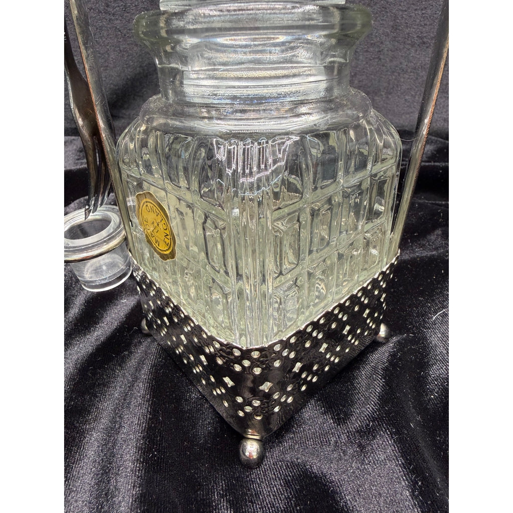 Vintage English Silver Plate Pickle Jar Stand w Fork Made in England