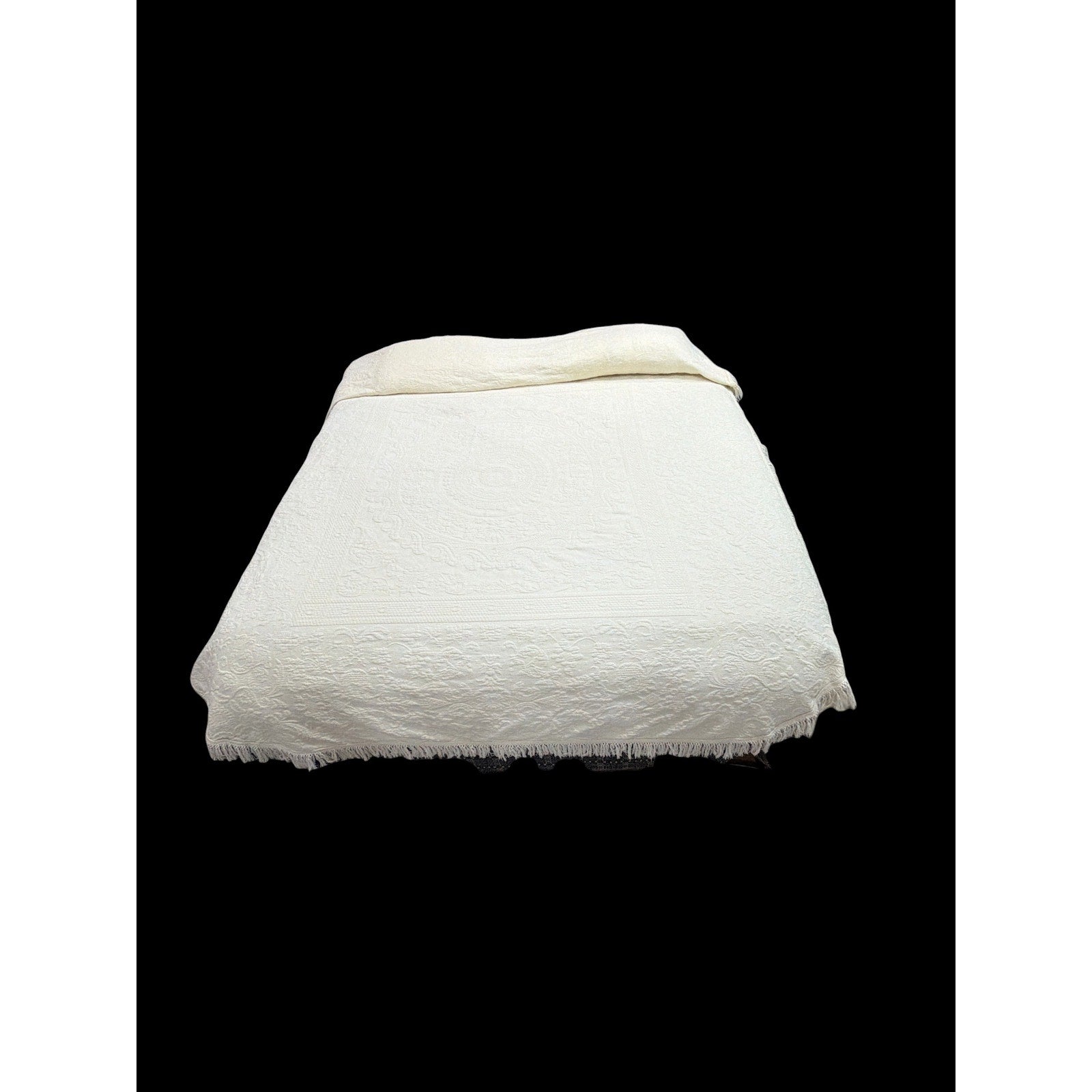 Vintage Cannon Queen Elizabeth Bedspread Queen 90x94 Ivory Cotton Jacquard Matela