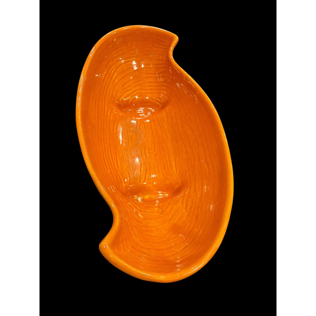 Vintage Mid Century Modern Orange Ceramic Planter USA 504 Woodgrain Footed