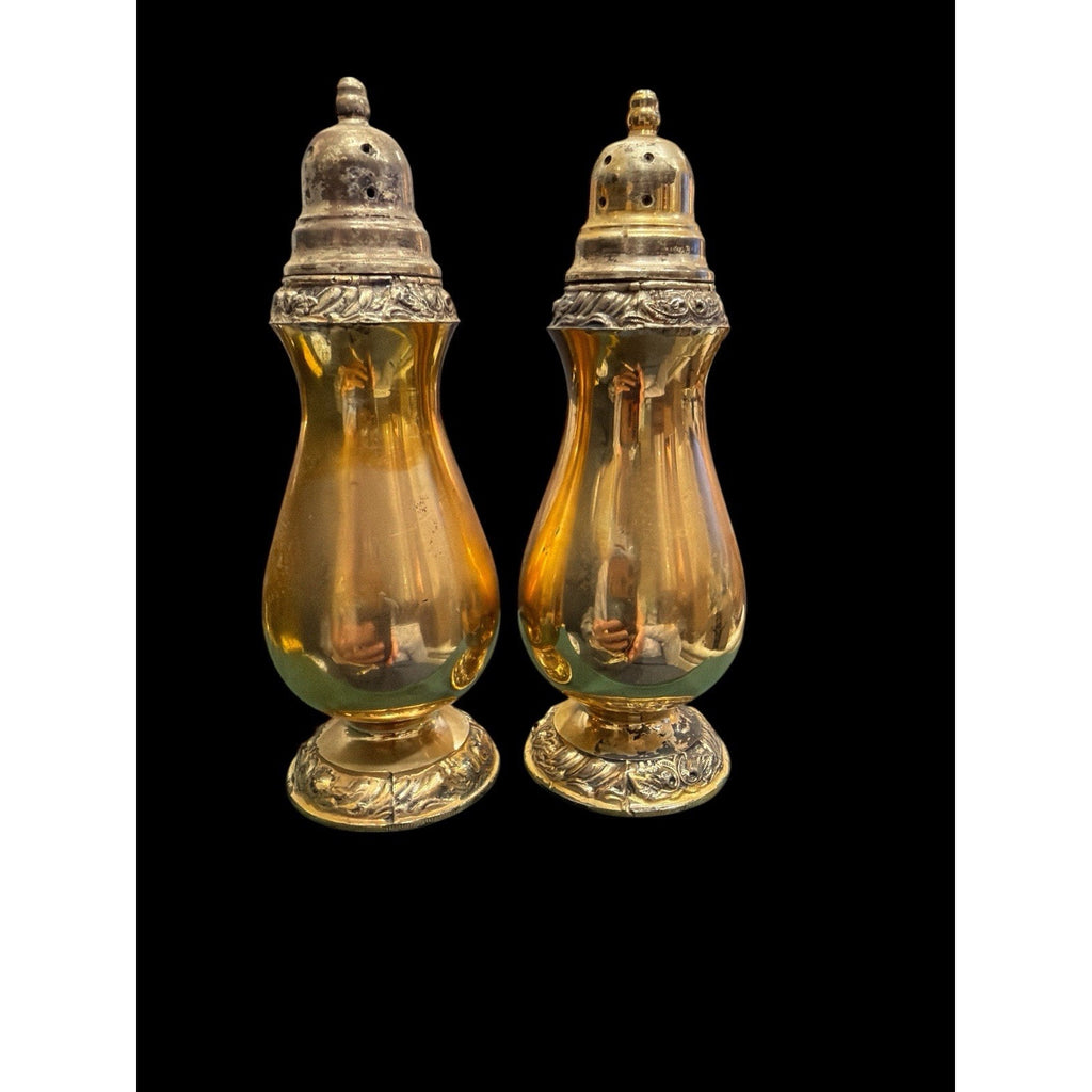Vintage Oneida Henley Silverplate Salt & Pepper Shakers Brass Patina Pair