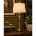 Vintage Solid Brass Candlestick Table Lamp with Sculptural Orb Wood Base