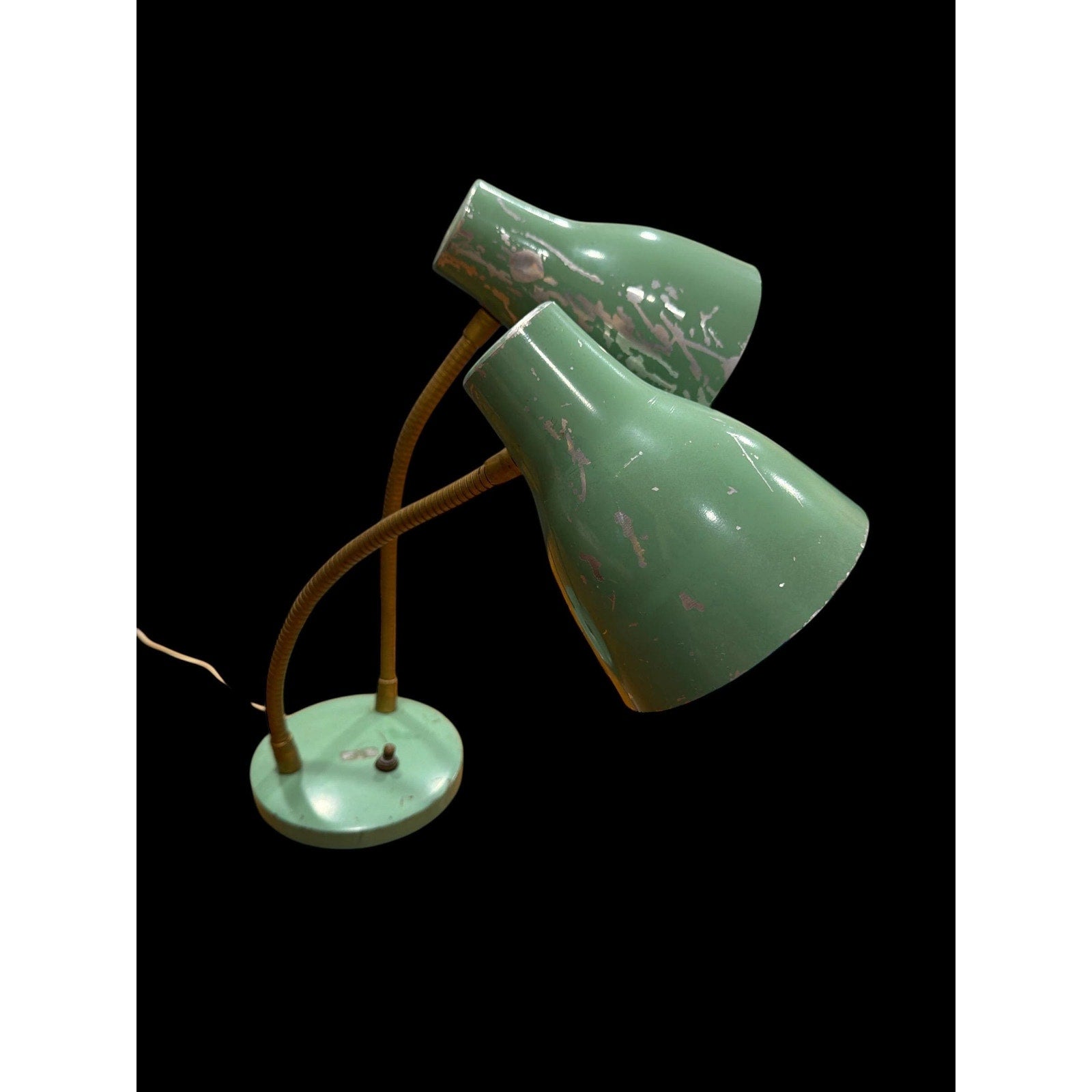 Vintage Mint Green Double Gooseneck Desk Lamp Atomic Era MCM Industrial Task Light