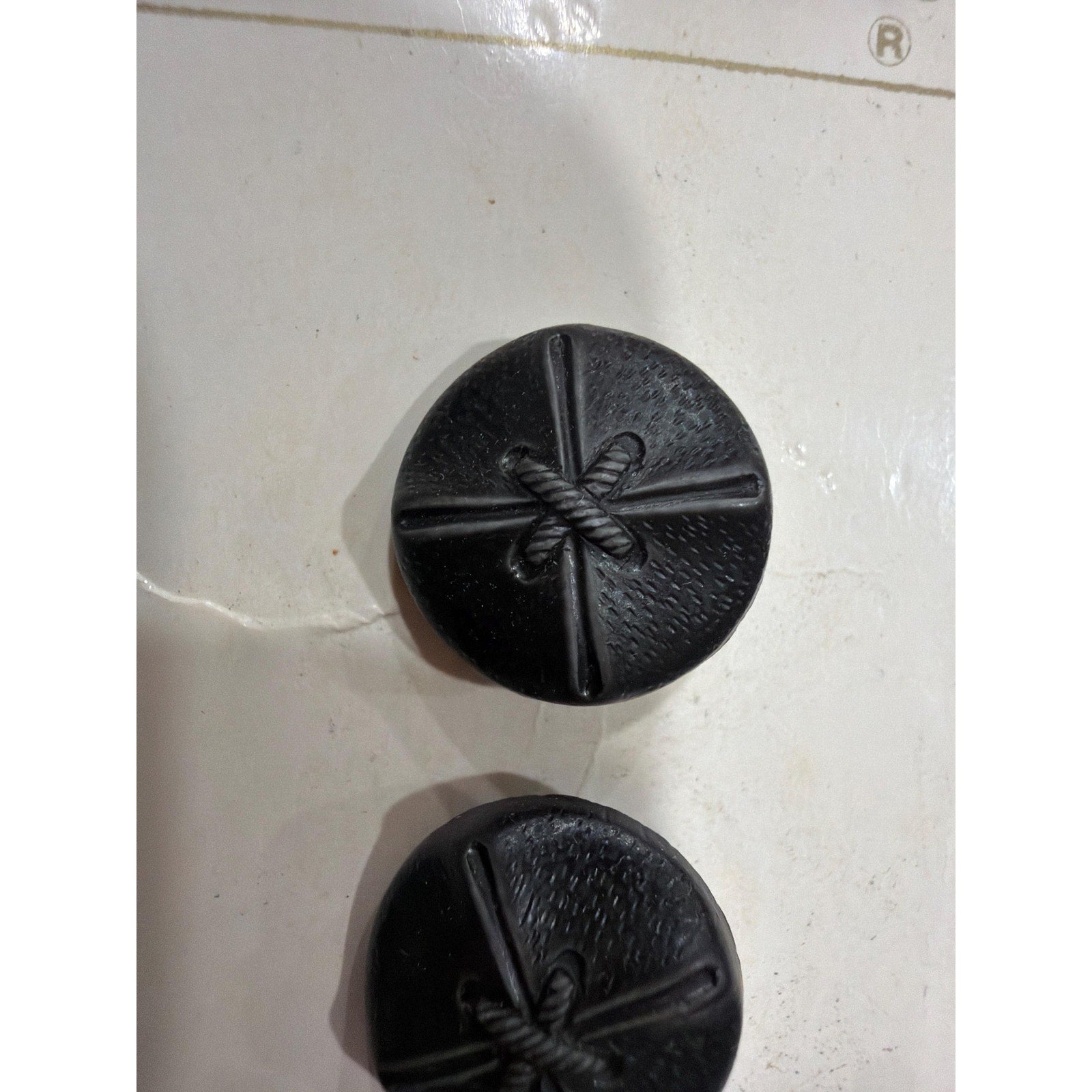 Vintage Black Leather-Look Buttons, Costumakers Japan, Size 24 Sewing Supplies