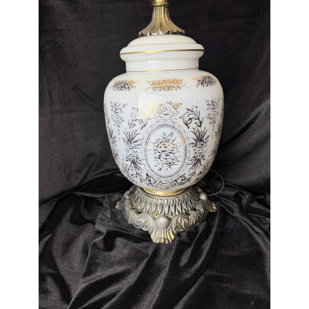 Pair Large Hollywood Regency Lighted Milk Glass Table Lamps 34 Inch