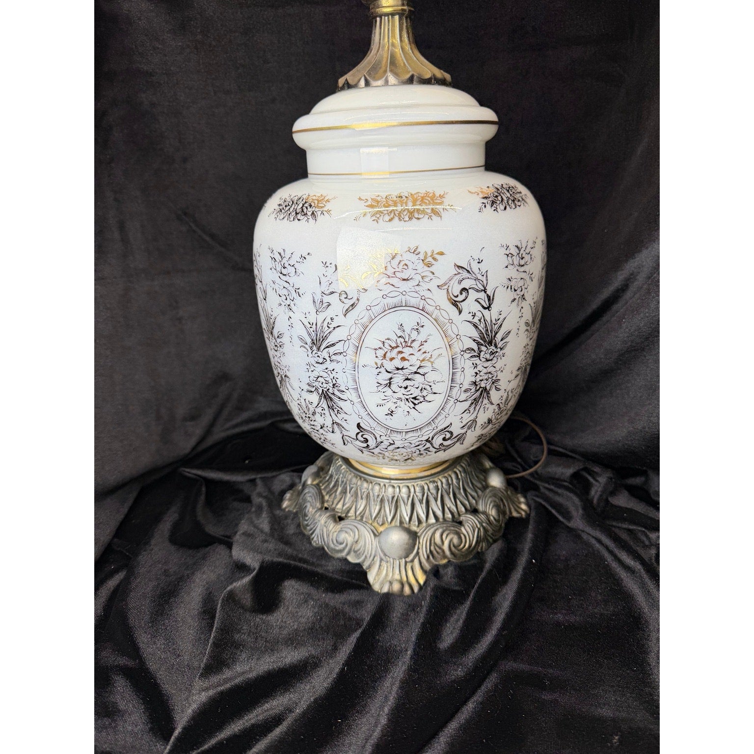 Pair Large Hollywood Regency Lighted Milk Glass Table Lamps 34 Inch