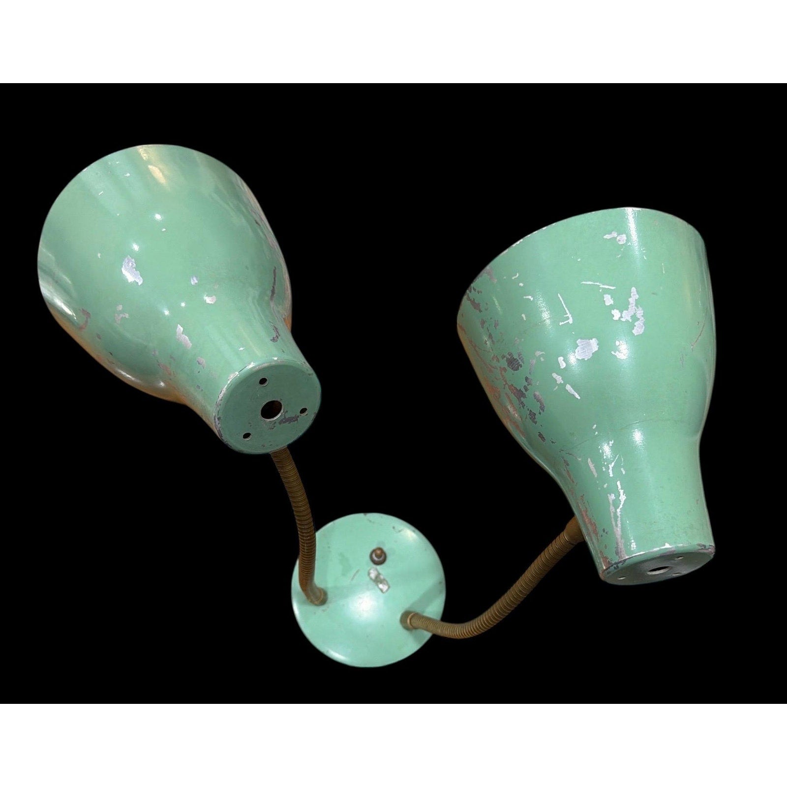 Vintage Mint Green Double Gooseneck Desk Lamp Atomic Era MCM Industrial Task Light