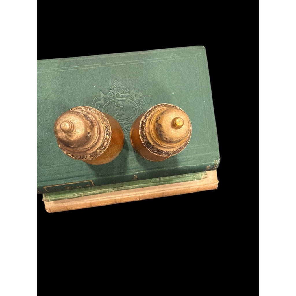 Vintage Oneida Henley Silverplate Salt & Pepper Shakers Brass Patina Pair